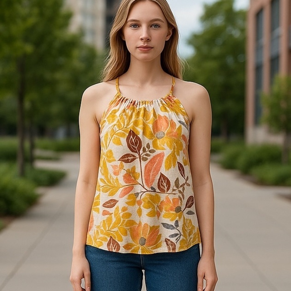 Rachel Zoe 100% Linen Floral Tank Blouse Women’s Size XL